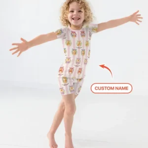 Custom Name Vintage Easter Bunny Bamboo Two Piece Short Sleeve Shorts Pajama Set