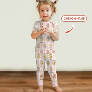 Custom Name Vintage Easter Bunny Bamboo Two Piece Short Sleeve Pajama Set