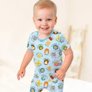Cute Passover Characters Bamboo Two Piece Short Sleeve Shorts Pajama Set