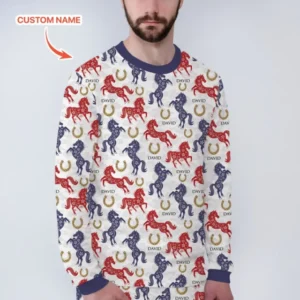 Custom Name Chinoiserie Horses Bamboo Men's Pajama Set