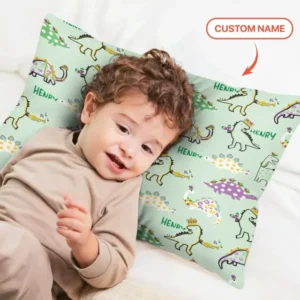 Custom Name Mardi Gras Saurus Bamboo Pillow Case