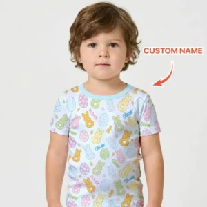 Custom Name Spring Pastel Easter Bamboo Two Piece Short Sleeve Shorts Pajama Set