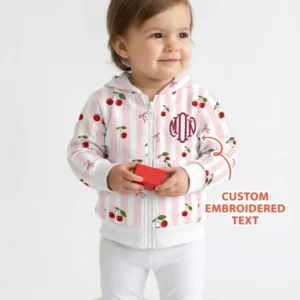 Personalized Embroidered Monogram Letter Cherry Bamboo Zip Hoodie