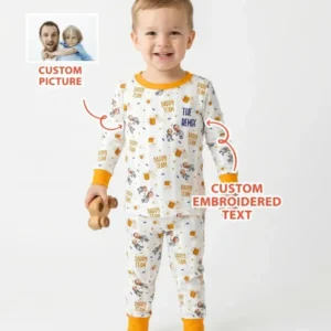 Personalized Embroidered Dad And Me Picture Bamboo Two Piece Long Sleeve Pajama Set