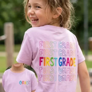 Custom Name First Grade Glow Embroidered Bamboo Crewneck T-Shirt