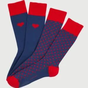 Chaussettes Homme Saint Valentin Imprimé cœurs rouges et bleu marine 1