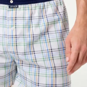 Caleçon avec suspensoir Le Club n°1213 Imprimé rayures multicolores élastique vichy bleu et blanc 1