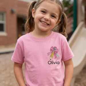 Custom Name Pencil Embroidered Bamboo Crewneck T-Shirt