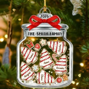 Family Christmas Tree Cake Jar Shaker Ornament