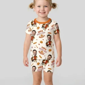 Custom Photo Dad's Grilling Buddy Family Matching Bamboo Two Piece Short Sleeve Shorts Pajama Set