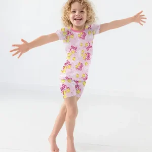 Softball Cherry Mom And Girl Matching Bamboo Two Piece Short Sleeve Shorts Pajama Set