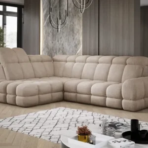 Designer Ecksofa Lima mit elektrischer Schlaffunktion in Bouclé