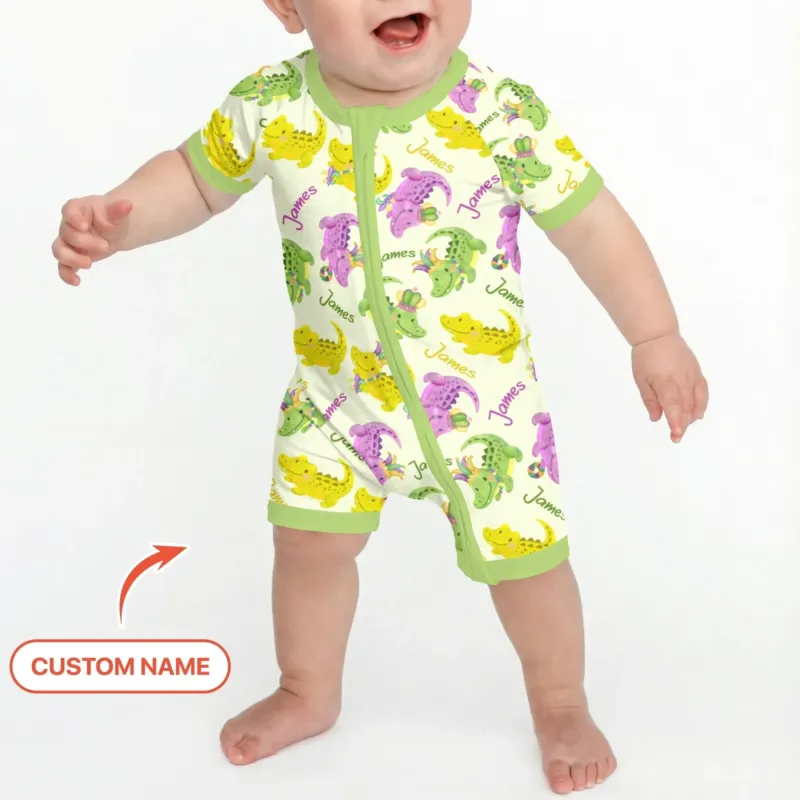 Custom Name Mardi Gras Alligator Bamboo Shorty Zippy