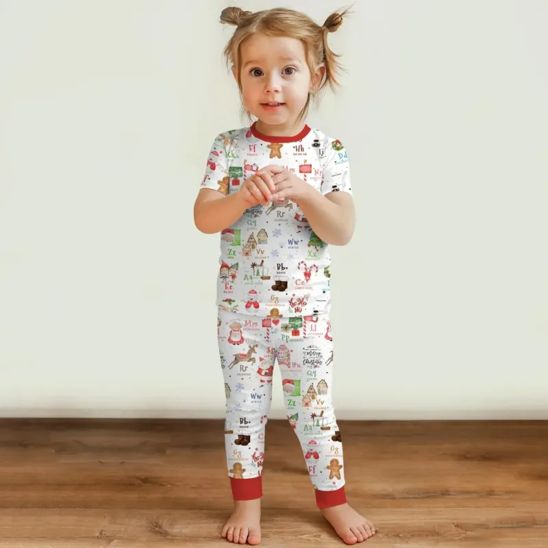 Christmas Alphabet Bamboo Two Piece Short Sleeve Pajama Set