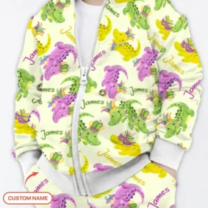 Custom Name Mardi Gras Alligator Bamboo Zip Hoodie