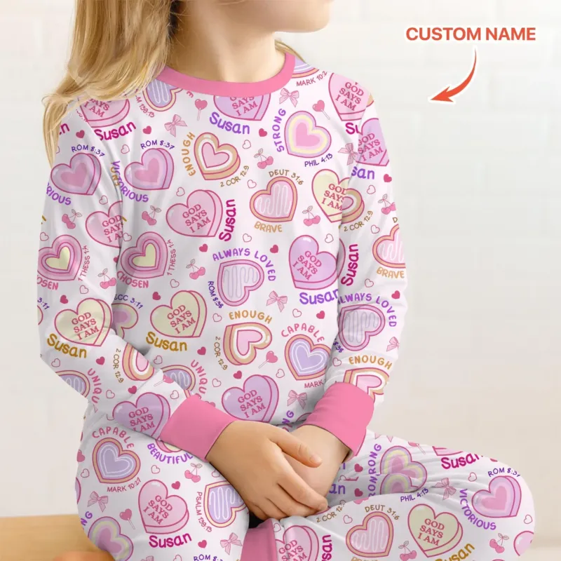 God Says I Am Sweet Heart Matching Mommy & Baby Bamboo Two Piece Long Sleeve Pajama Set