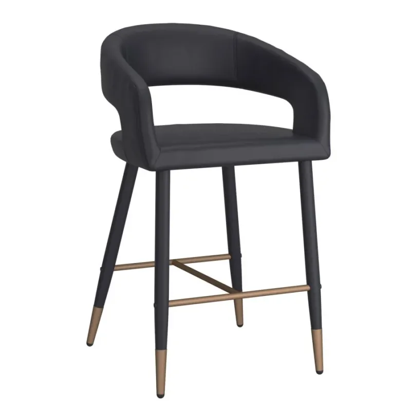 Crimson 26" Counter Stool, Set of 2 BLACK Faux Leather and Black and Aged gold
