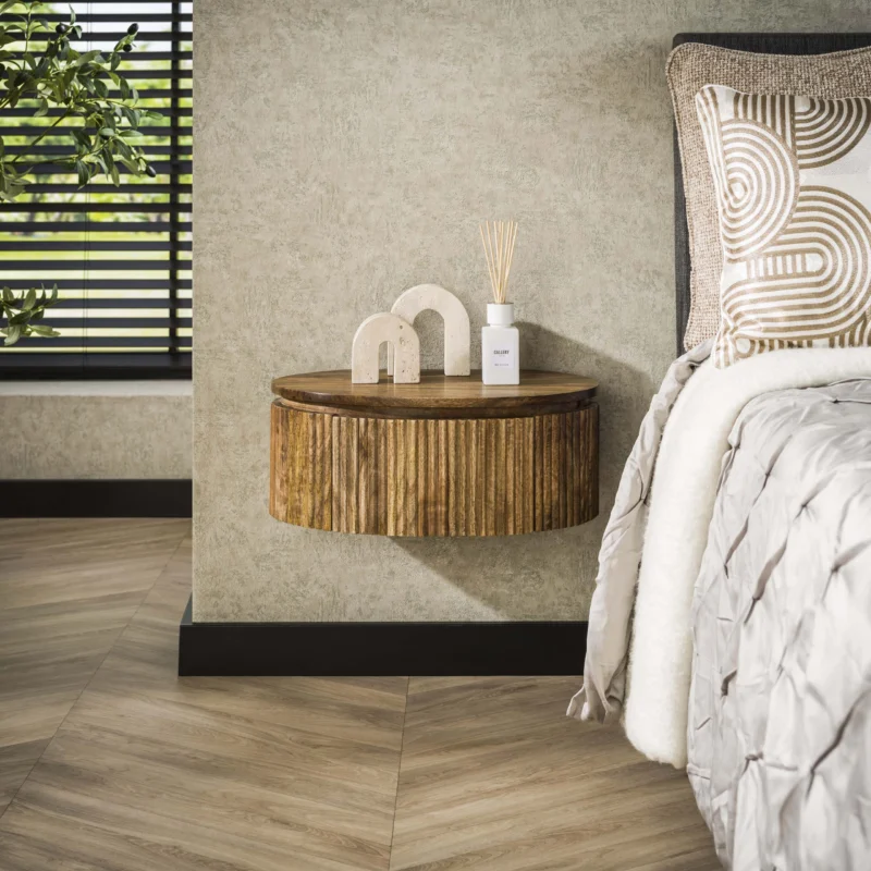WAVE Nachttisch rund schwebend 1 Schublade / Massiv Mango sand