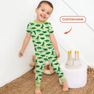 St. Patrick's Day Dinosaurs Custom Bamboo Two Piece Short Sleeve Pajama Set