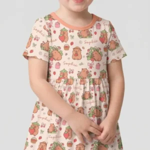 Custom Name Capybara Strawberry Bamboo Twirl Dress