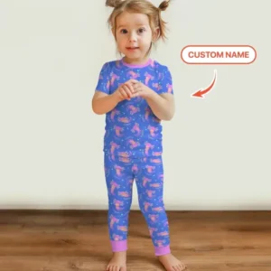 Axolotl Glow Custom Name Bamboo Two Piece Short Sleeve Pajama Set