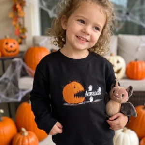 Custom Name Scary Pumpkin Embroidered Bamboo Crewneck Sweatshirt