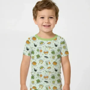Kawaii St Patrick's Day Bamboo Two Piece Short Sleeve Pajama Set
