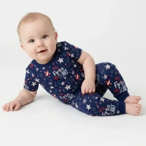 My First 4th of July Star Striped Bamboo Two Piece Short Sleeve Pajama Set