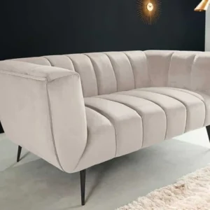 Design 2-Sitzer Sofa NOBLESSE 165cm champagner Samt schwarze Metallfüße Federkern