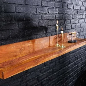 Massives Wandregal MAKASSAR 80cm natur Sheeshamholz stone finish handmade