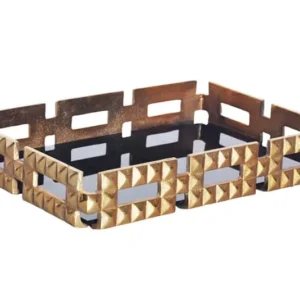 Handgefertigtes Tablett VARIATION 40cm schwarz gold Metall Aluminium Glas
