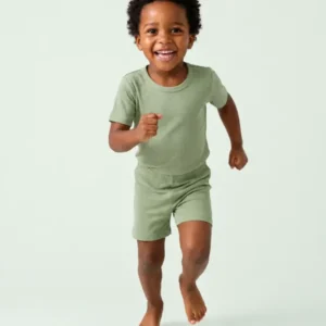 Ribbed Bamboo Two Piece Short Sleeve Short Pajama Set