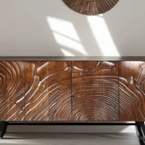 FLUID Massives Sideboard 175cm walnuss-braun Akazienholz 3D-Design Kufengestell