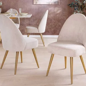 MIA CASA Retro Stuhl beige Cord champagner gold brushed Metall