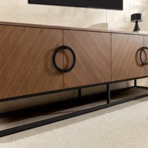 GRANDEZZA Industrial Lowboard 180cm natur Walnuss schwarz Metall TV-Board