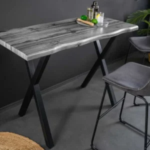 WILD Industrial Bartisch 120cm grau Wildeichen-Design schwarz Metall X-Gestell