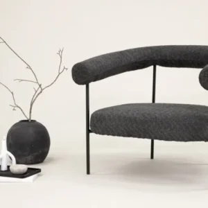 Designer Loungesessel Haga – Anthrazit, Bouclé mit Stahlgestell