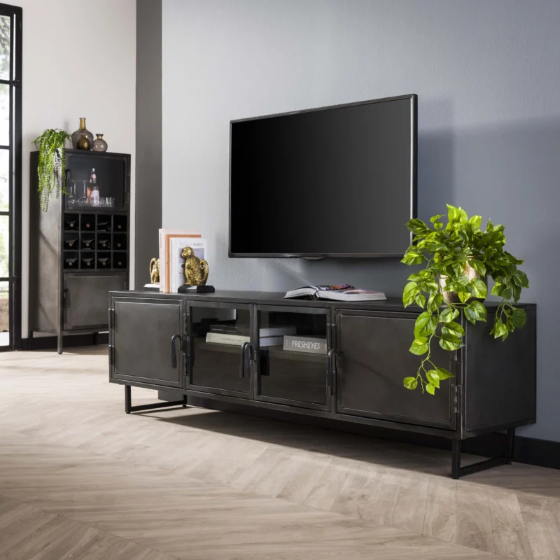 TV-Möbel Rift Metal 4 Türen / Gunmetal