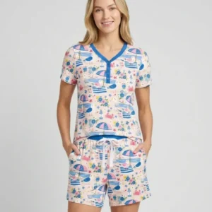A Day At The Shore Bamboo Women Short Sleeve Short Pajama Set