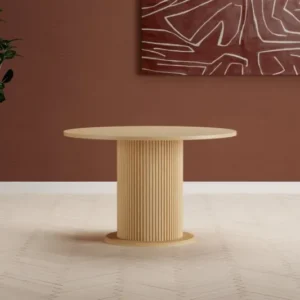 Esstisch Elsa - Rund mit gerippter Säule & Holzoptik