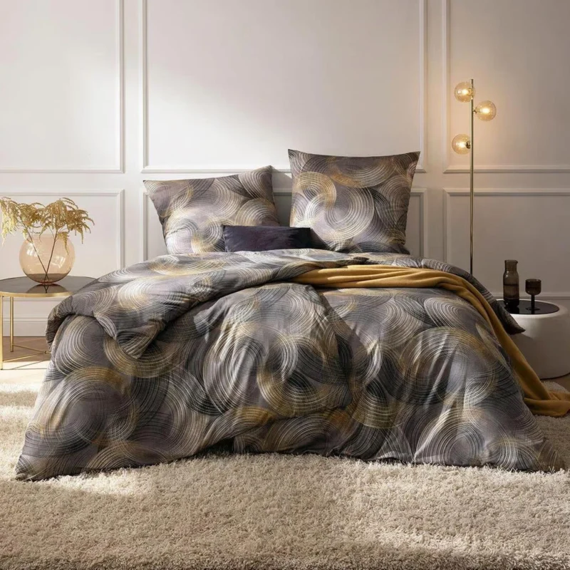Bettwäsche Interlock Jersey Toni Anthrazit mit Kreismuster 155 x 220 cm