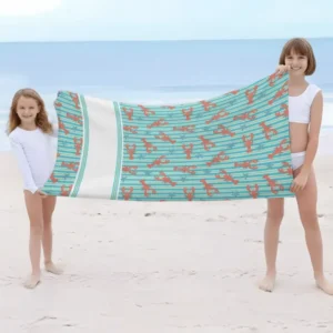 Coastal Lobster Stripe Bamboo Beach Towel