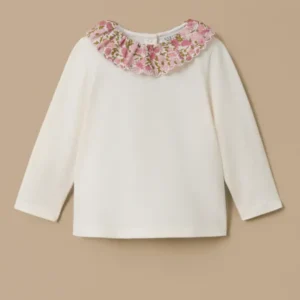 T-Shirt mit Liberty-Stoffkragen, Baby