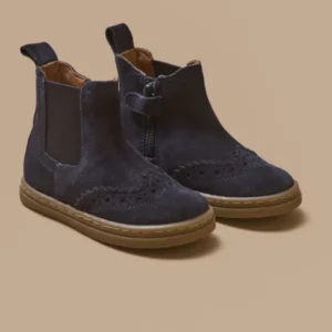 Babyschuhe, Chelsea-Boots aus Leder mit floraler Lochung an der Spitze