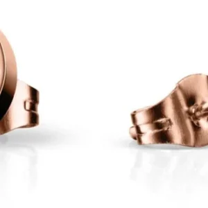 Ohrringe mit rundem rotem Stein und Glitzersteinen am Rand, roségoldfarbene Fassung