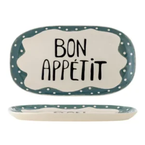 Servierplatte Sola – handbemalte Steingutplatte mit „Bon Appétit“-Detail