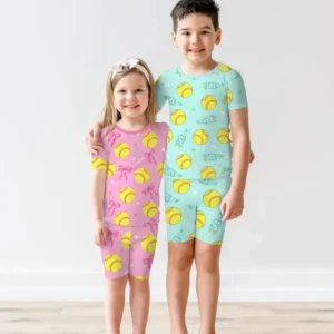 Softball Lovers Bamboo Two Piece Short Sleeve Shorts Pajama Set