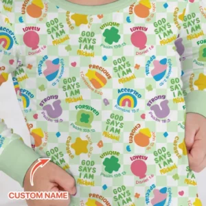 God Says I Am St. Patrick’s Day Custom Name Family Matching Bamboo Two Piece Long Sleeve Pajama Set