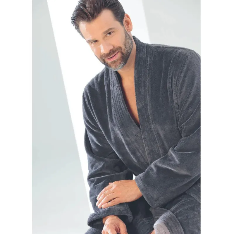 Herren-Bademantel Kimono Anthrazit