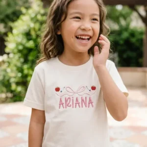 Custom Name School Sweet Bow Embroidered Bamboo Crewneck T-Shirt